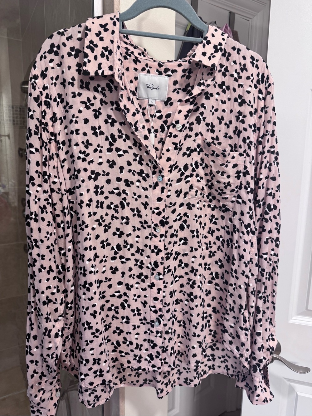 Rails rose floral cheetah button front blouse